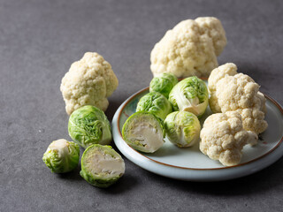 Brussels sprouts and cauliflower on a plate