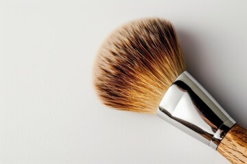 Various makeup brushes isolated over white. wooden makeup brushes. Duo fibre foundation makeup brush. Style. Fashion. Visage. Cosmetics.