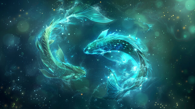 Pisces Horoscope Sign with Twin Fish