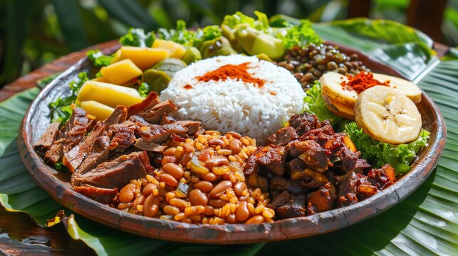 A plate of Costa Rican casado with rice