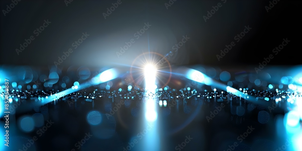 Poster creating a realistic blue light line fade effect against a neon sparkle background. concept visual e
