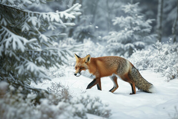 Fuchs im Wald bei Schnee