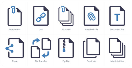 A set of 10 File icons as attachment, link, attached