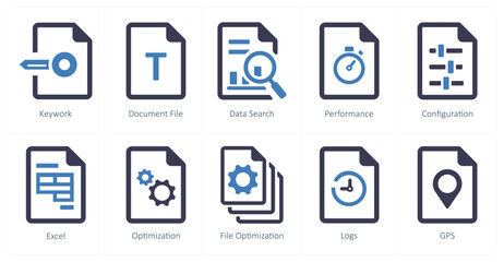 A set of 10 File icons as keywork, document file, data search