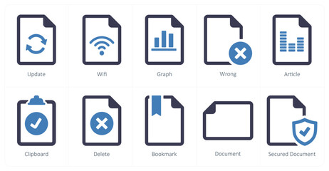 A set of 10 File icons as update, wifi, graph