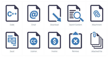 A set of 10 File icons as code, email, download
