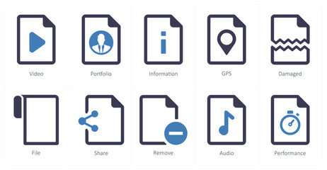 A set of 10 File icons as video, portfolio, information