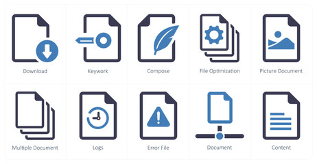 A set of 10 File icons as download, keywork, compose