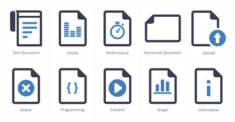 A set of 10 File icons as text document, article, performance