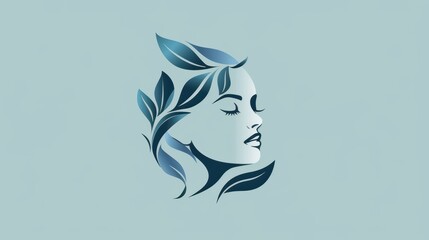 A woman's face with leaves surrounding it