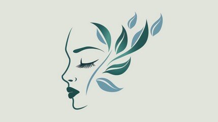 A woman's face with a leafy green design on it