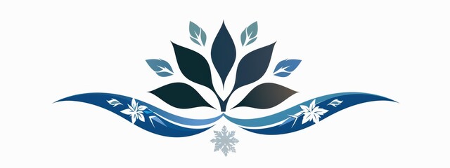 A blue and white flower with leaves and snowflakes