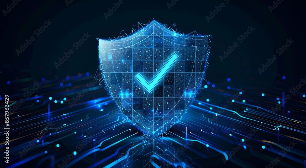 Poster cyber security shield with checkmark