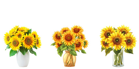 Obraz premium bouquet of sunflowers in white vase isolated on white background