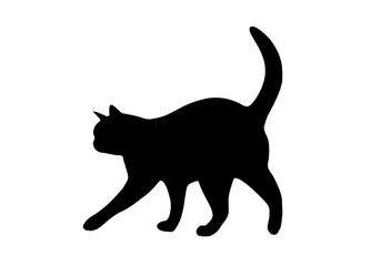 Icon silhouette  of a cat walking from right to left on transparent background.