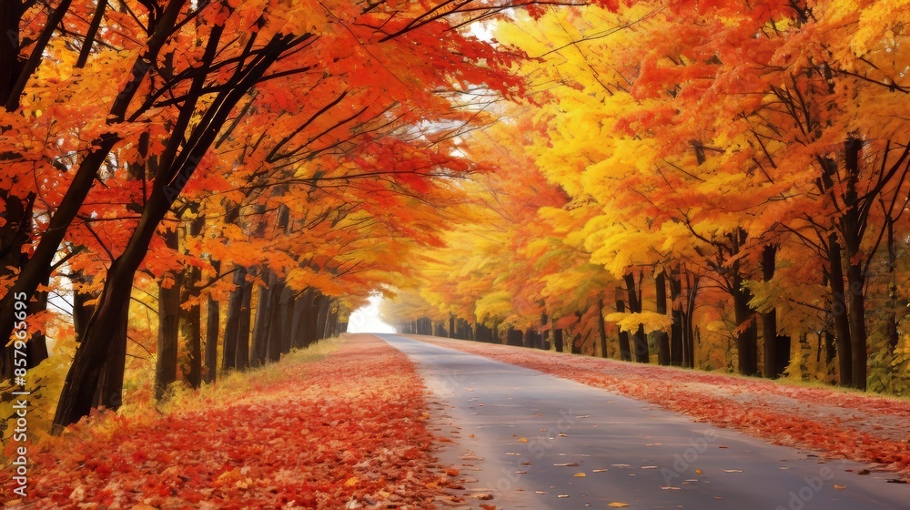 Canvas Prints Path blanketed in autumn foliage.