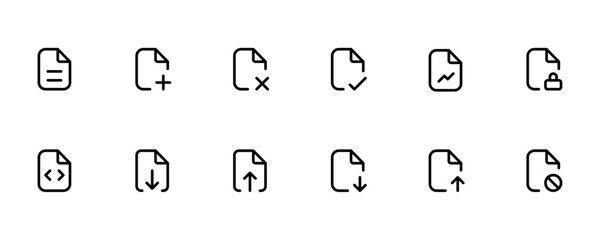 file and document Icons. Office file icon set. computer file symbols pc file, document search, important, checkmark, cross, cloud, plus, minus, upload, download, favorite, lock file vector