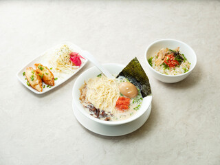 Japanese style ramen with various toppings