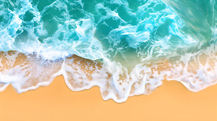 Obraz premium Abstract Sand Beach from Above with Light Blue Waves and Sunlight, Ideal for Summer Vacation and Spa Concepts