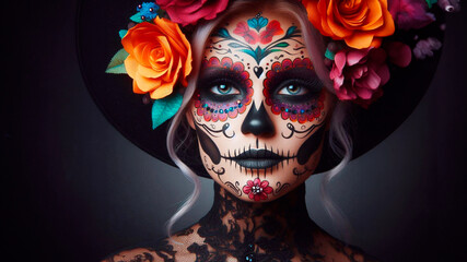 Sugar skull creative make up costume with lace for Halloween