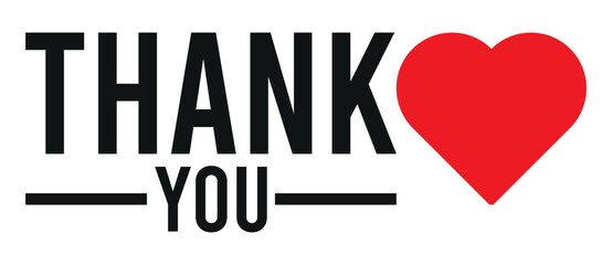 The words thank you with red heart on transparent background.