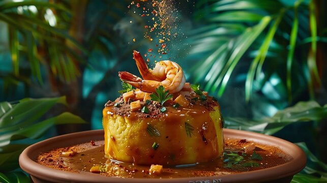 A serving of Puerto Rican mofongo with mashed plantains