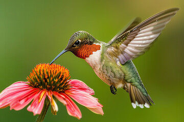 Fototapeta premium A hummingbird in flight and a flower