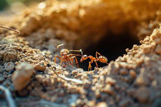 Ants on the ground close-up