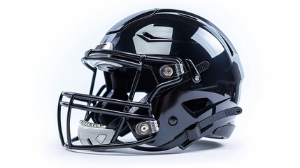 A sleek black football helmet on a white background, featuring modern design elements for maximum protection.