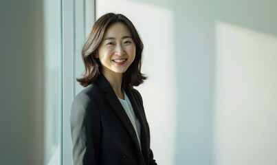 窓辺に立つキャリアウーマン