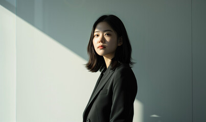 窓辺に立つキャリアウーマン