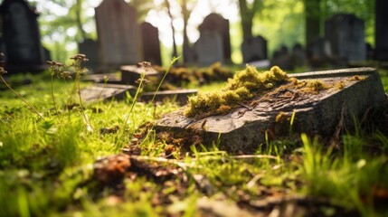 Obraz premium Aged tombstones with weathering.