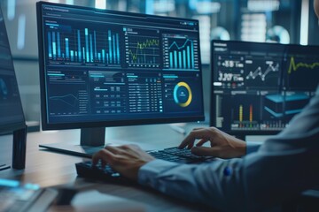 Businessman analyzing key performance indicators and metrics in high quality image