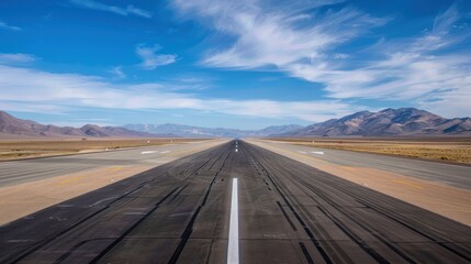 Desert airport runway with dark skid marks