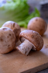 mushrooms on a wooden background