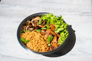 food noodles with asian chicken