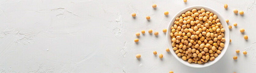 Bowl of soy beans on white background.