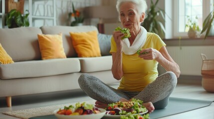 The Elderly Woman Eating Salad
