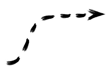 Dotted arrow. Sketch. The pointer is bent and pointed up and to the right. Hand drawn vector illustration. Outline on isolated white background. Doodle and grunge style. Idea for web design.