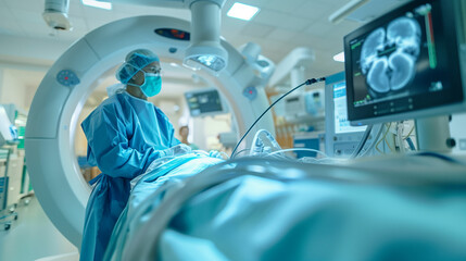 Medical room with monitor and medical equipment