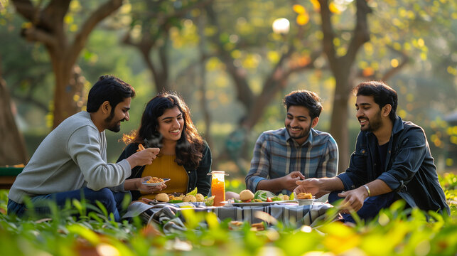 Group of people sitting around table eating food