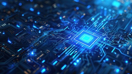 Blue Glowing Circuit Board with Processor