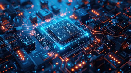 Fototapeta premium Circuit Board with Glowing Processor