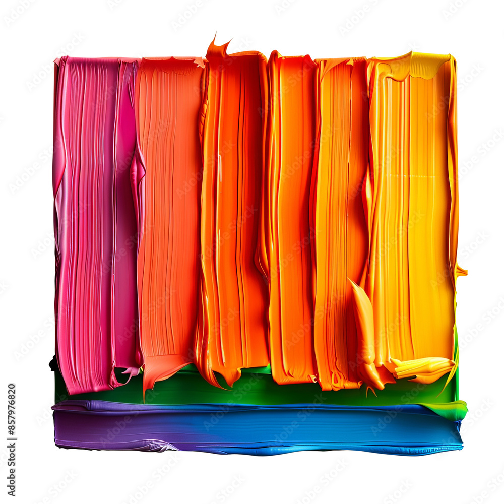 Poster vibrant abstract painting depicting a colorful rainbow of vertical strokes with a rich texture and d