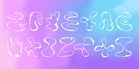 Collection of white brutal modern elements of round fancy shapes. Set of abstract minimal geometric fluid shape elements. Brutalist design. Vector stock illustration