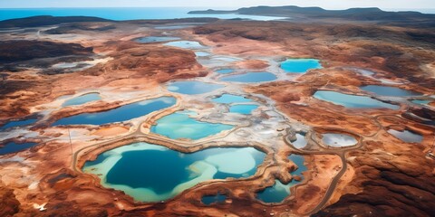 Bird's-eye view of mining ponds in Western Australia. Concept Mining Ponds, Western Australia, Bird's Eye View, Landscape Photography