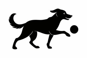 dog playing with a ball silhouette vector, isolated black silhouette of a dog collection
