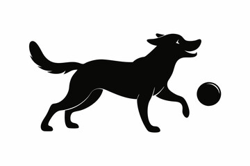 dog playing with a ball silhouette vector, isolated black silhouette of a dog collection
