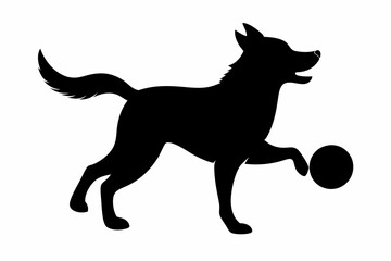 dog playing with a ball silhouette vector, isolated black silhouette of a dog collection
