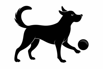 dog playing with a ball silhouette vector, isolated black silhouette of a dog collection
